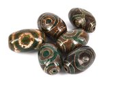 Tibetan Agate 32x20mm Olive Bead-beads incl pearls-Beadthemup