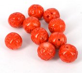 Coral Orange carved Round approx 18mm EA-beads incl pearls-Beadthemup