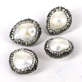 Fresh Water Pearl Pave w/crystals 12-13mm EACH-beads incl pearls-Beadthemup