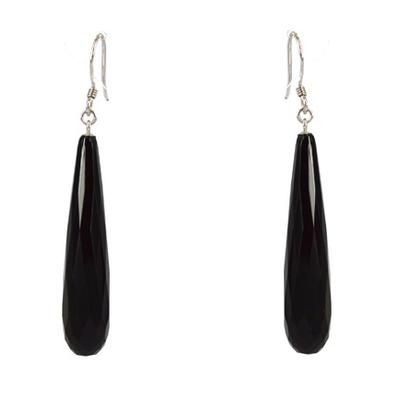 Onyx Sterling Silver Faceted Earring stone 8x40mm