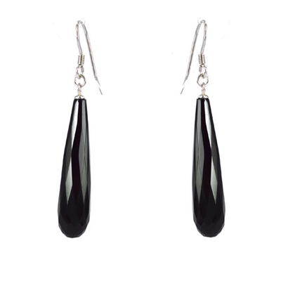 Onyx Sterling Silver Faceted Earring stone 7x30mm