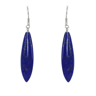 Lapis Sterling Silver Polished Earring stone 10x35mm
