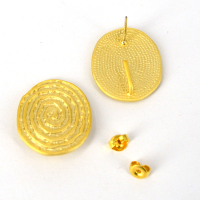 Gold Plate Brass silver post Stud 21x24.5mm 1 pair