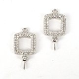 Sterling Silver CZ connector with pin 11mm square 1 pair-findings-Beadthemup