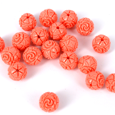 Carved Resin round Apricot10mm EACH bead