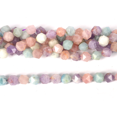 Beryl,  Amethyst & Rose Quartz Fac.8mm str 38 beads