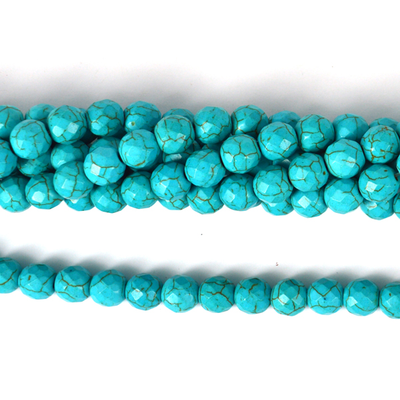 Howlite Dyed Aqua Faceted Round 10mm strand 42 beads