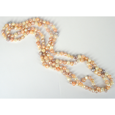 Fresh Water Pearl natural multicolour 8x10mm knotted necklace 165cm