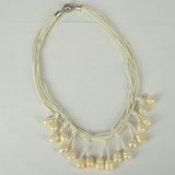 Leather & 18 Fresh Water Pearl necklace Magnetic clasp White 45cm-jewellery-Beadthemup