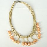 Leather & 18 Fresh Water Pearl necklace Magnetic clasp Cream 45cm-jewellery-Beadthemup