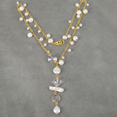 Swarovski, Pearl and Gold plate necklace up to 47cm long