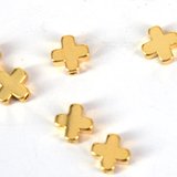 24k Gold plate Brass Bead Cross 6mm 2 pack-findings-Beadthemup
