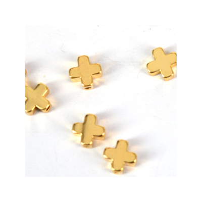 24k Gold plate Brass Bead Cross 6mm 2 pack