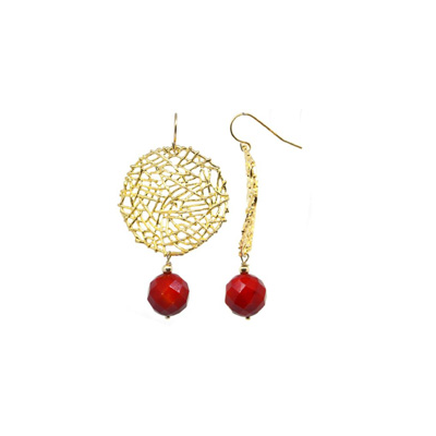 Mia Faceted red Coral Gold Round Wire drop 56mm Earrings