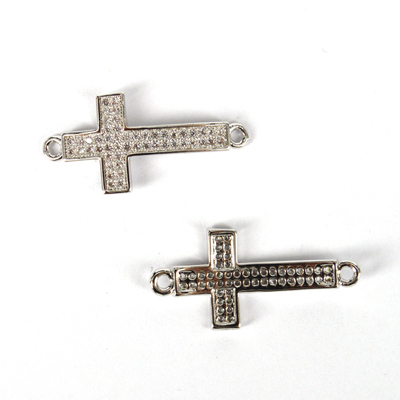 Rhodium plate CZ Connecter Cross 25x13mm incl rings