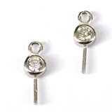 Sterling Silver RH 3mm CZ Pearl pin 11mm pair-findings-Beadthemup