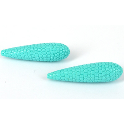 Carved Resin Teardrop Turquoise 10x38mm PAIR