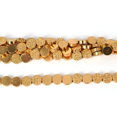 Agate w/druzy plated Gold Colour flat round 12mm str 33 beads