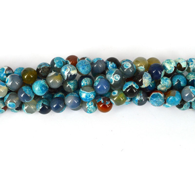 Agate Pol.Round Aqua/Chocolate 12mm str 32 beads