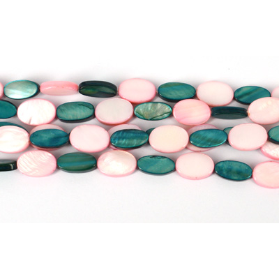 Mother of Pearl Pink & Teal Oval 14x10mm str 29 beads