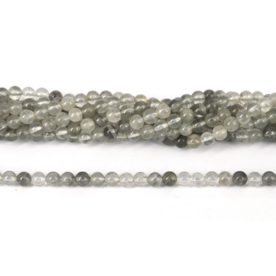 Grey Cloudy Quartz Pol.Round 4mm str 89 beads