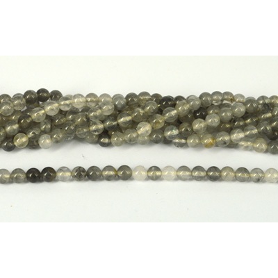 Grey Cloudy Quartz Pol.Round 6mm str 64 beads