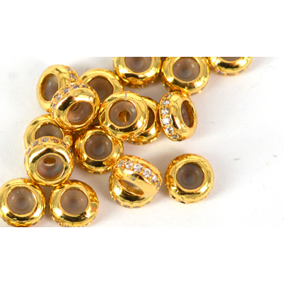Gold plate brass CZ Stopper rondel bead 5x3mm Each
