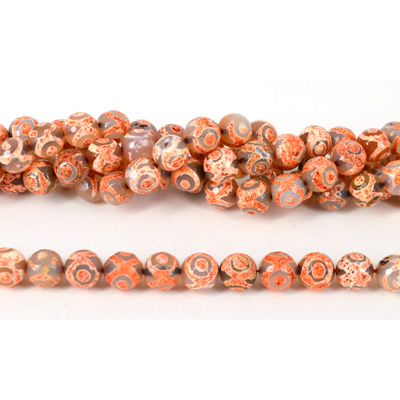 Agate Dyed Apricot Fac.Round 12mm str 33 beads