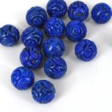 Lapis Carved Round 14mm  EACH BEAD-beads incl pearls-Beadthemup
