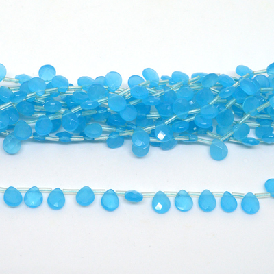 Blue Dyed Jade Flat Faceted 7x8mm Briolette strand 35 beads