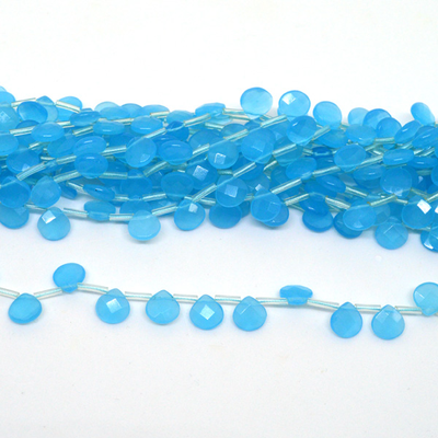 Blue Dyed Jade Faceted Flat Briolette 12x10mm strand 30 beads