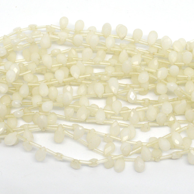 White Jade Flat Faceted Briolette 8mmx5mm strand 50 beads