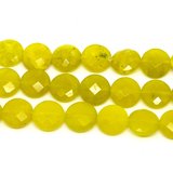 Serpentine Yellow Jade Faceted Coin 14mm strand 28 beads-beads incl pearls-Beadthemup