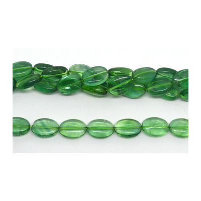 Green Flourite polished flat oval 13x18mm strand 22 beads