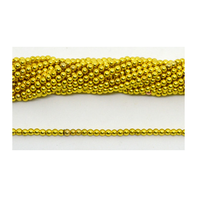 Hematite plated  Gold Colour pol Round 3mm strand 135 beads