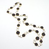 Onyx and Pearl copper Bezel Necklace 90cm -jewellery-Beadthemup