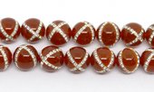 Carnelian with Crystals X design 14mm EACH-beads incl pearls-Beadthemup