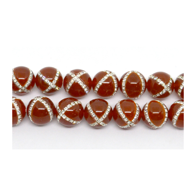 Carnelian with Crystals X design 14mm EACH