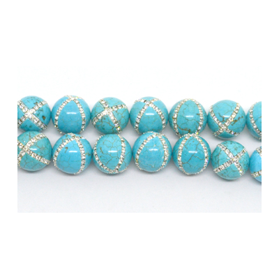 Turquoise Howlite with Crystals X design 14mm EACH