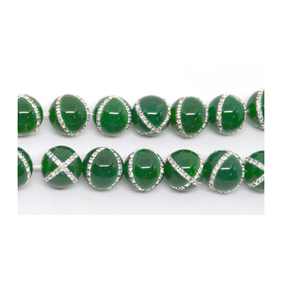 Green Agate with Crystals X design 14mm EACH