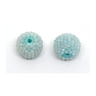 Aquamarine 13x15mm woven 2mm beaded bead EACH