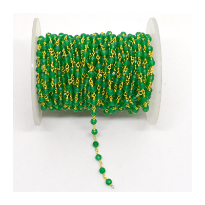 Green Onyx app 4mm Fac round Vermeil handmade Chain per Meter