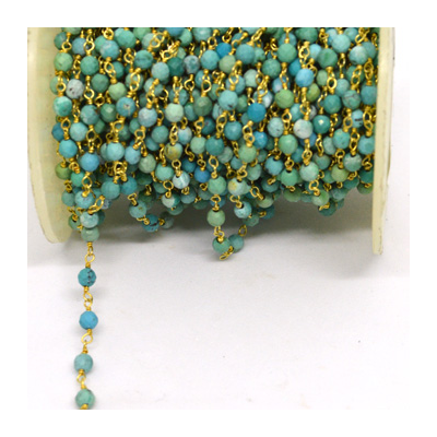 Turquoise China app 3mm Fac.round Vermeil handmade Chain per Meter