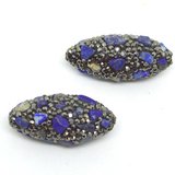 Pave Crystal and Lapis Bead Olive 35x15mm EACH BEAD-beads incl pearls-Beadthemup