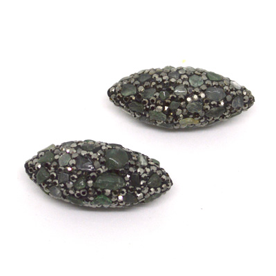 Pave Crystal and Labradorite Bead Olive 35x15mm EACH BEAD