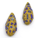 Pave Crystal and Lapis Bead Teardrop 40x20mm EACH BEAD-beads incl pearls-Beadthemup