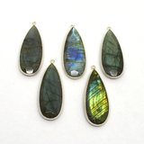 Sterling Silver Labradorite Pendant 46x17mm EACH PIECE-beads incl pearls-Beadthemup