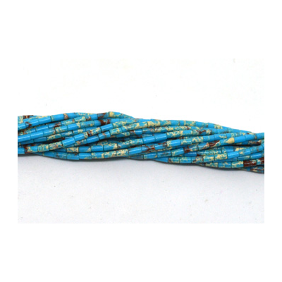 Imperial Jasper Aqua dyed polished tube 2x4mm strand approx 85 beads