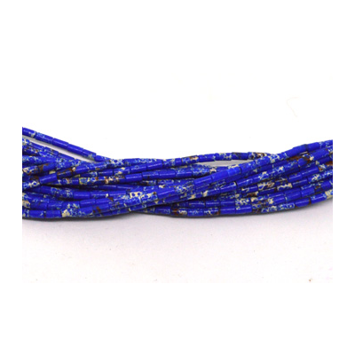 Imperial Jasper blue dyed polished tube 2x4mm strand approx 86 beads