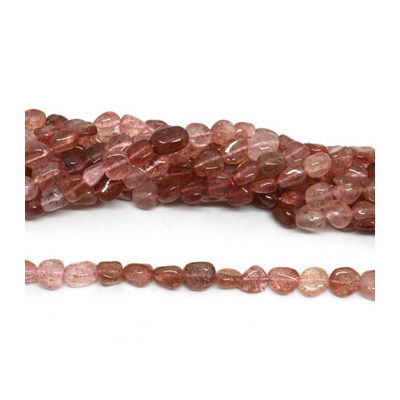 Strawberry Quartz polished nugget 8x10mm strand approx 44 beads